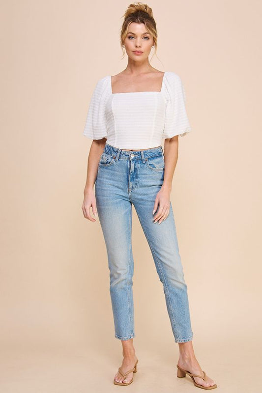 Julie Jacquard Knit Crop Top - Off White