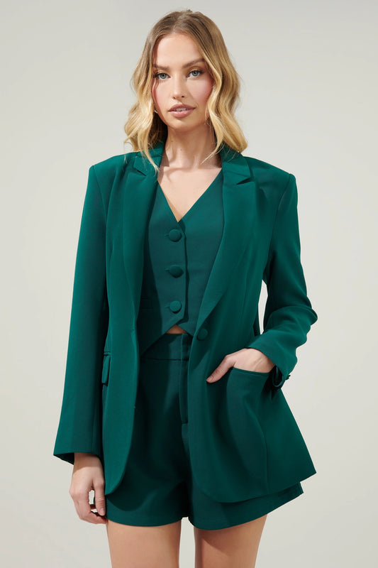 Jade Single Breasted Notch Lapel Blazer - Emerald