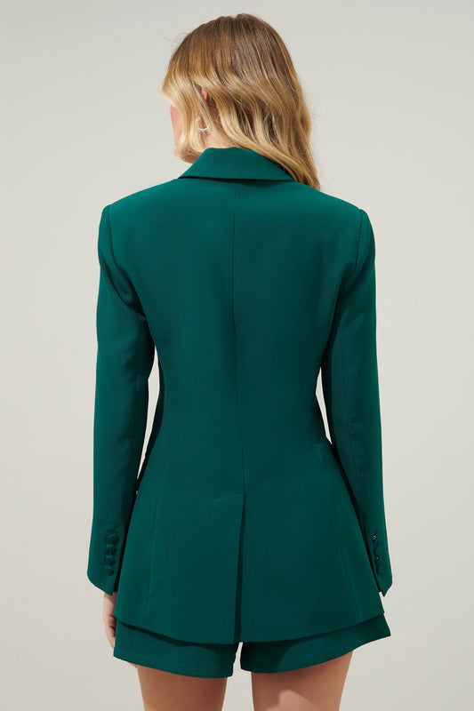 Jade Single Breasted Notch Lapel Blazer - Emerald