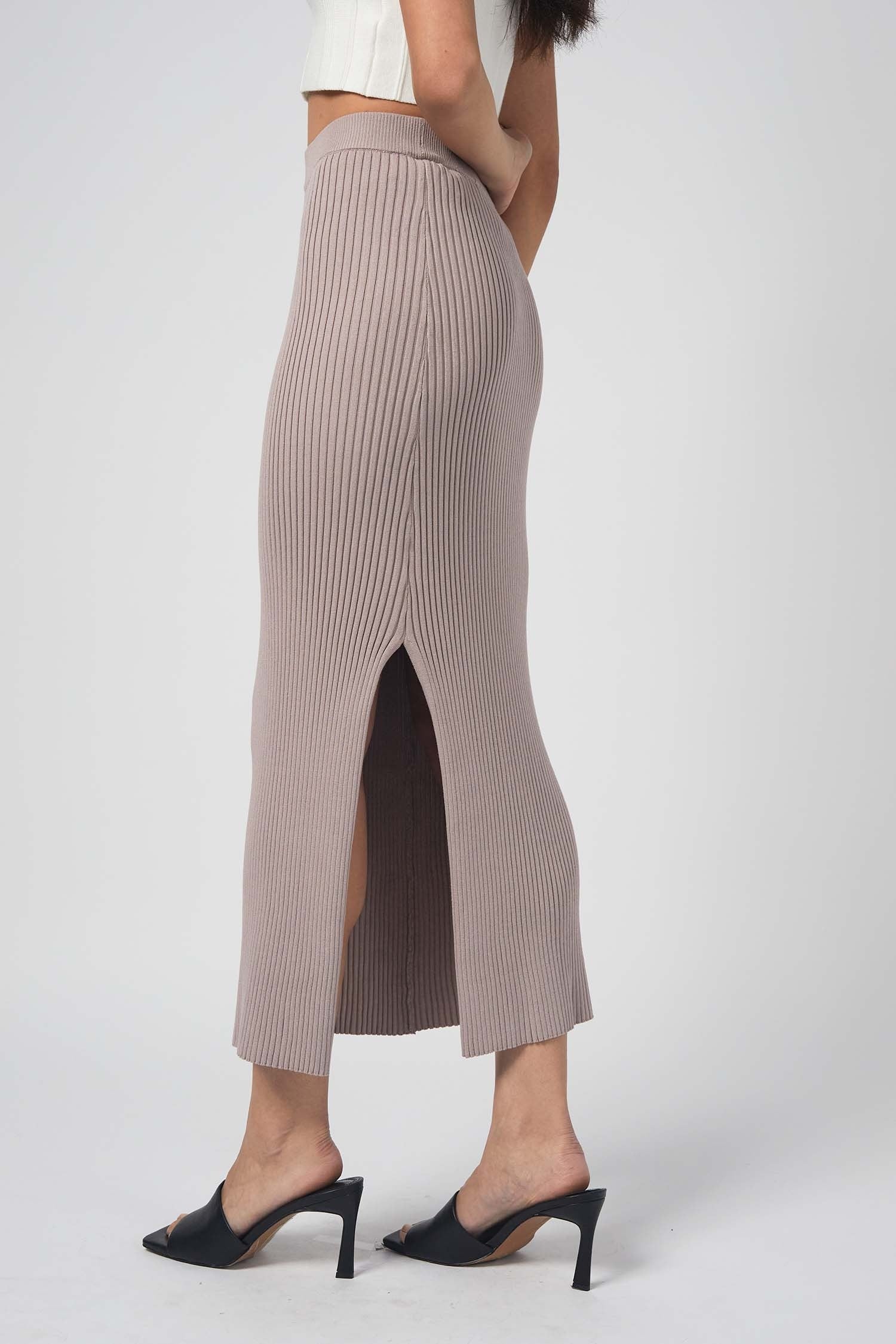 Jolene Ribbed Knit Pencil Skirt - Dusty Lavender