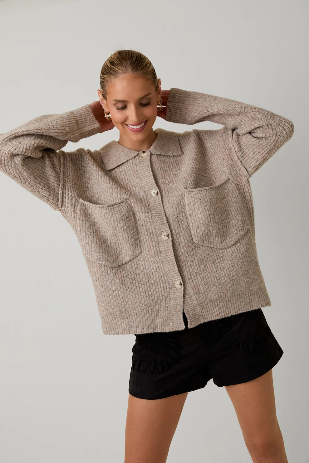 Julia Wide Collar Sweater Jacket - Oatmeal