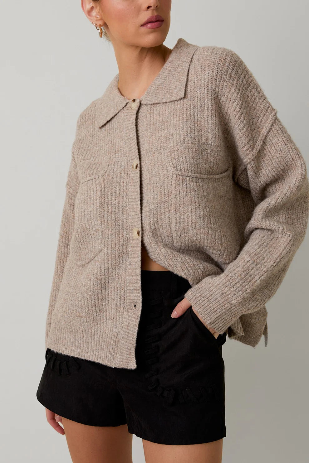 Julia Wide Collar Sweater Jacket - Oatmeal