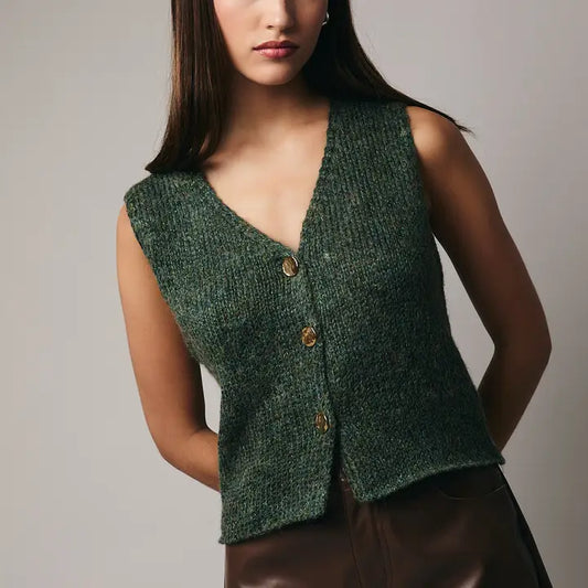 Juniper Lurex V-Neck Sweater Vest - Green