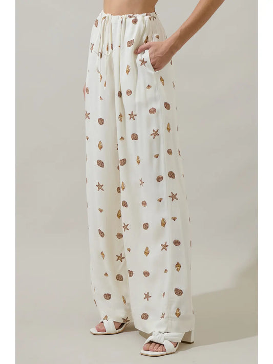 Kai Shells Wide Leg Pants - Ivory/Brown