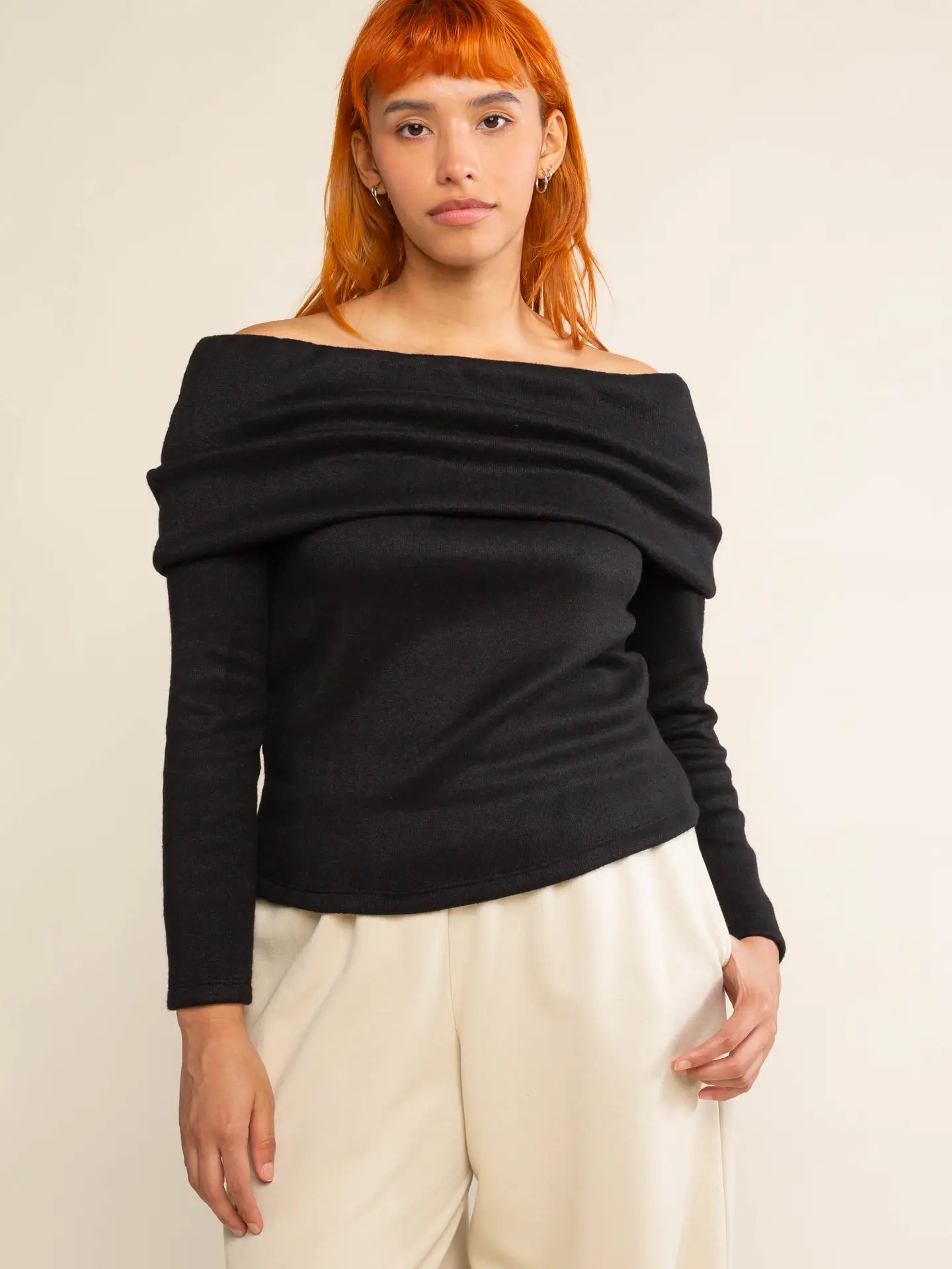 Kaley Off-the-Shoulder Knit Top - Black