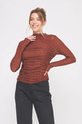 Load image into Gallery viewer, Kimberly Lace Ruched Top - Brick/Rhinestones
