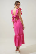 Load image into Gallery viewer, Lia Poplin Tie Back Midi Dress - Fuchsia
