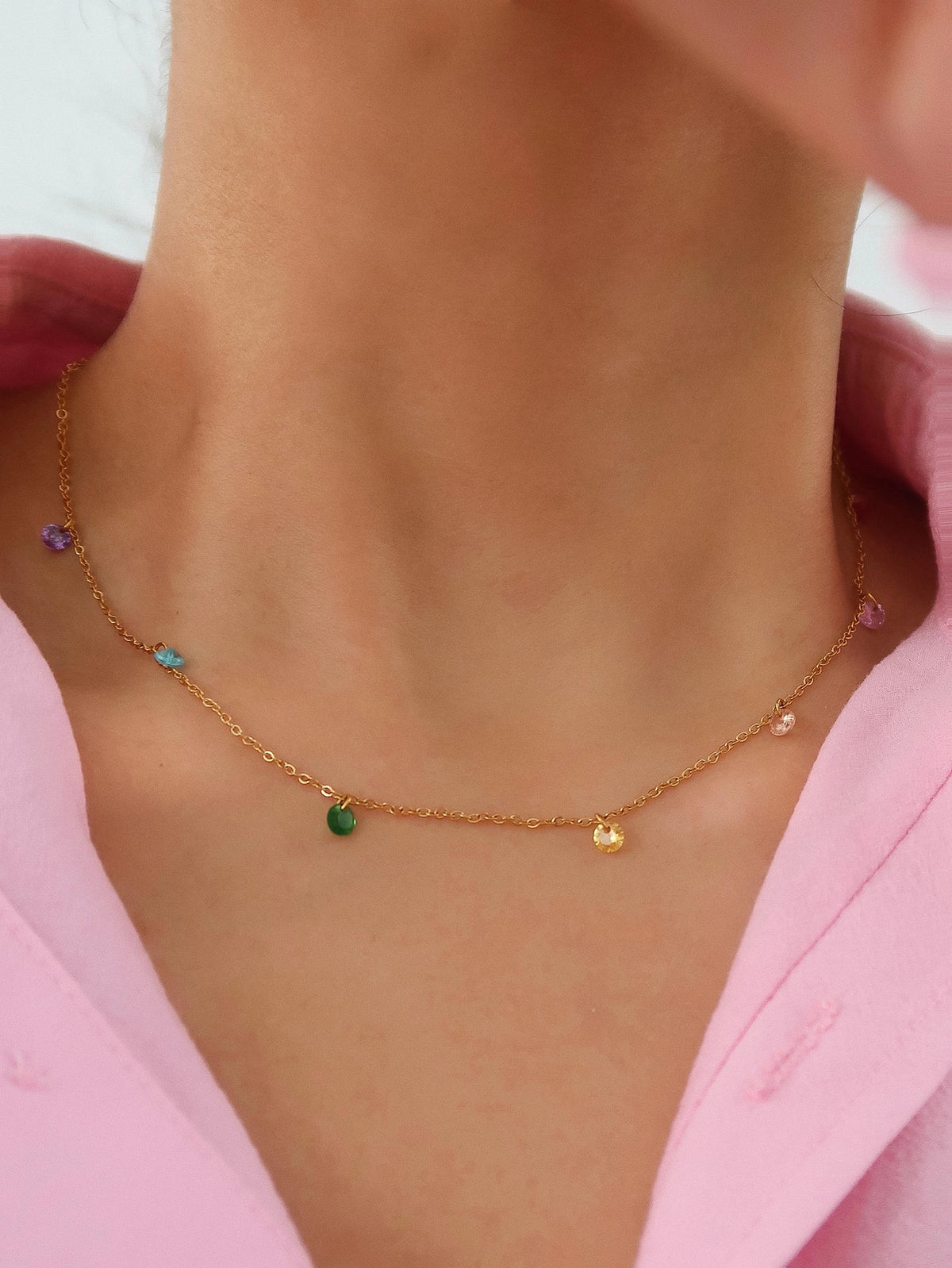 Lianna Petite Cubic Zirconia Chain Necklace - Multi-Colored