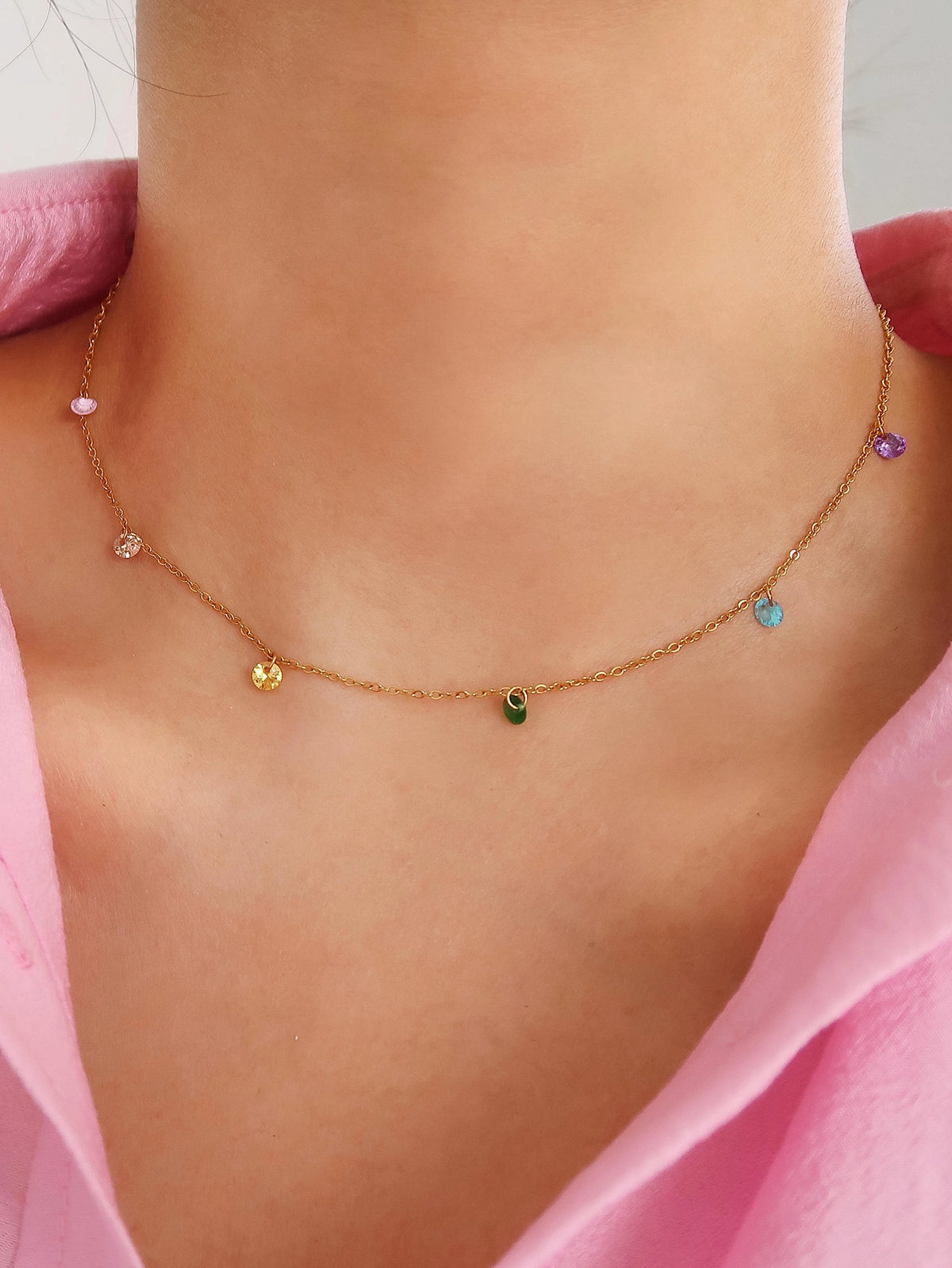 Lianna Petite Cubic Zirconia Chain Necklace - Multi-Colored
