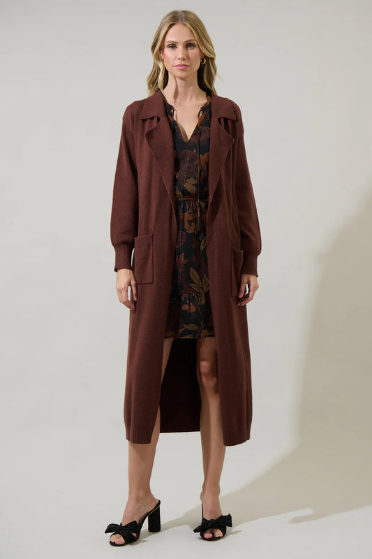 Lisa Collared Maxi Cardigan - Espresso