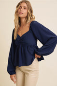 Load image into Gallery viewer, Madeline Ruched Babydoll Blouse - Navy
