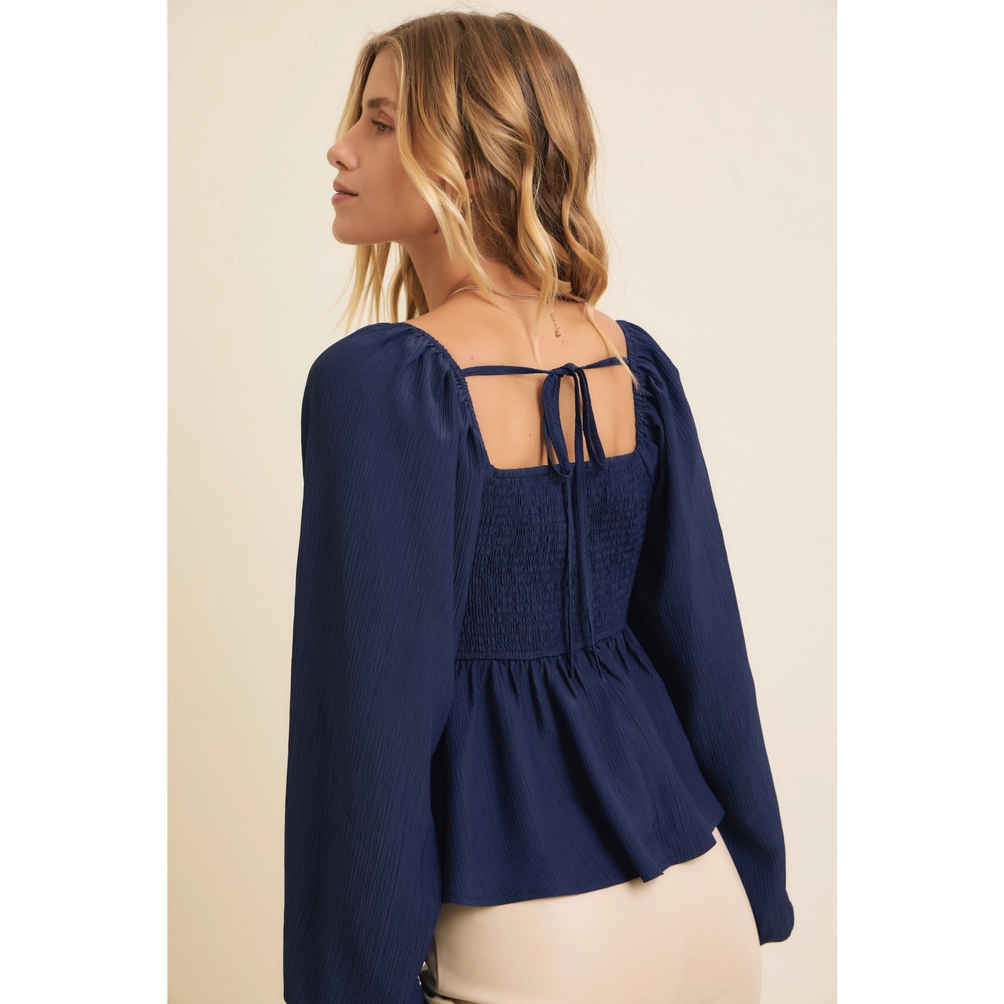 Madeline Ruched Babydoll Blouse - Navy