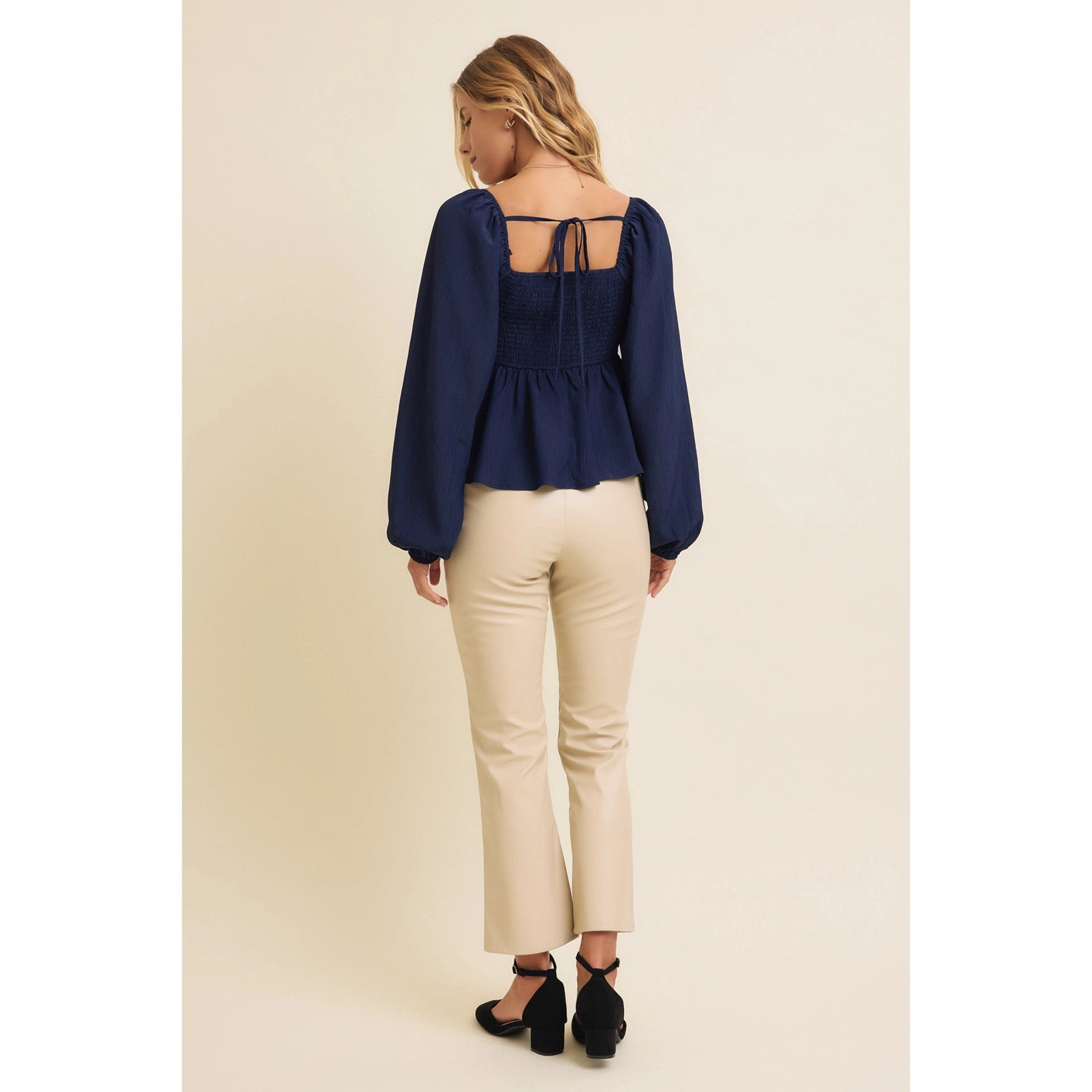 Madeline Ruched Babydoll Blouse - Navy