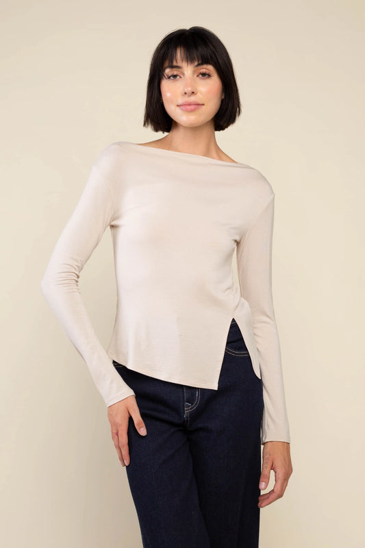 Maeve Bamboo Boat Neck Top - Bone