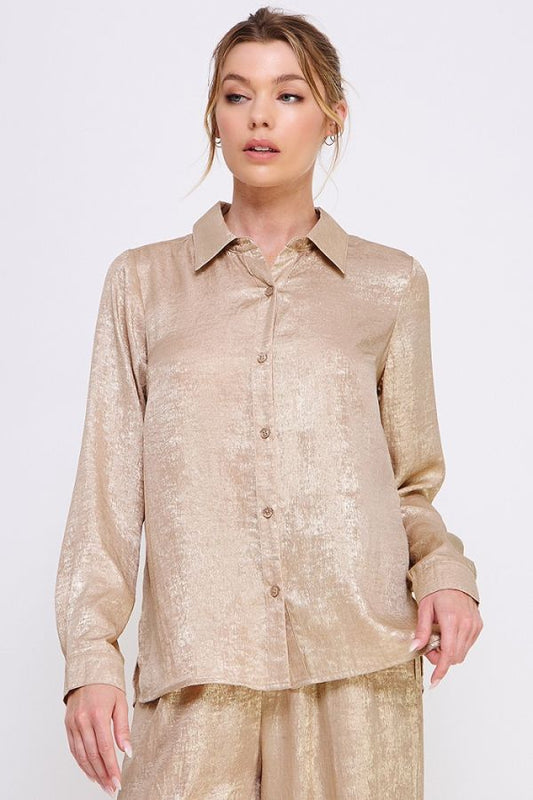 Mariah Satin Button Down Top