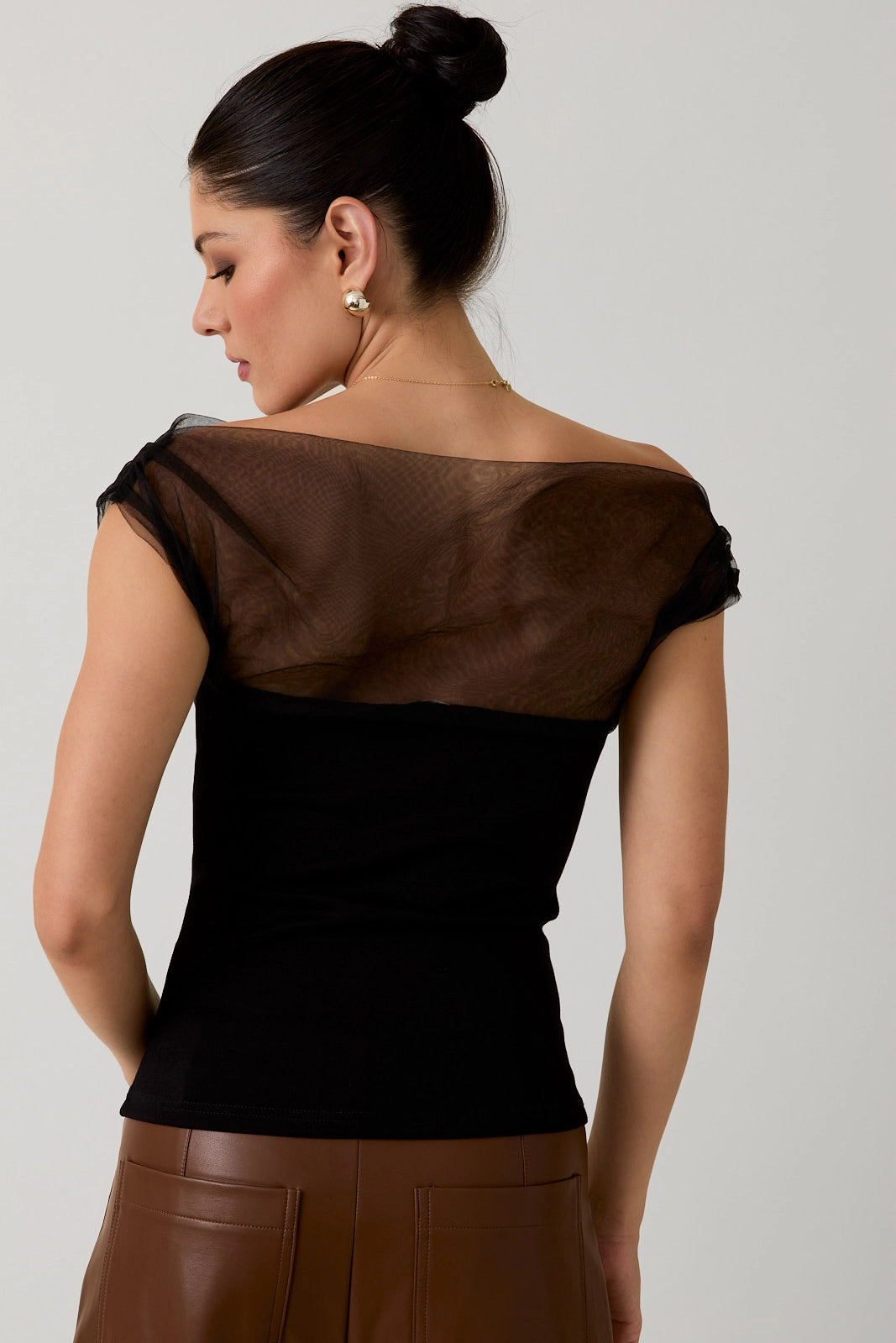 Meghan Tulle Drape Off-the-Shoulder Top - Black