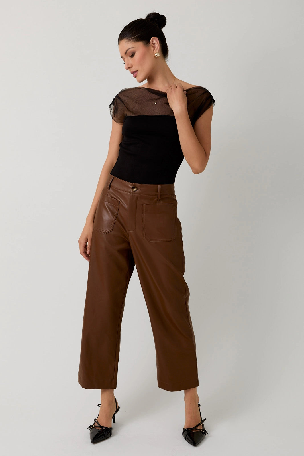 Meghan Tulle Drape Off-the-Shoulder Top - Black