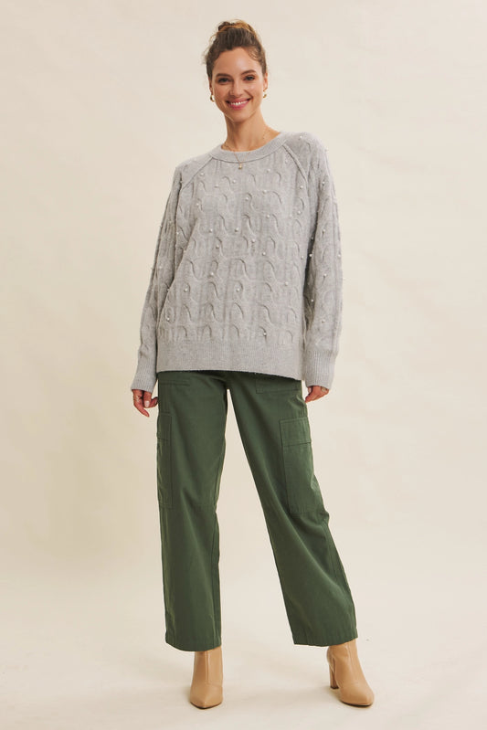 Meredith Pearl Wool Blend Sweater - Heather Gray