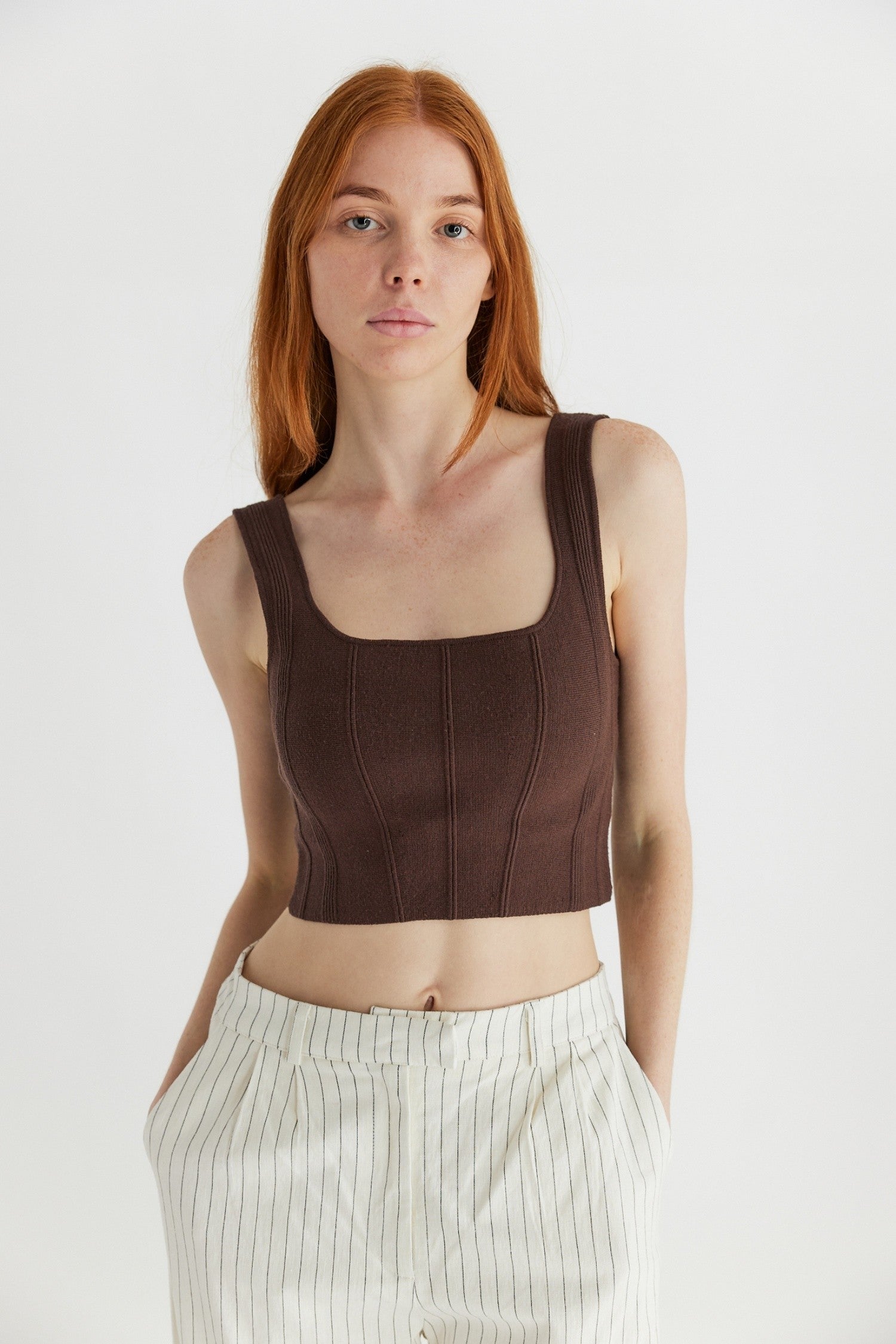 Millie Structured Crop Tank Top - Brown