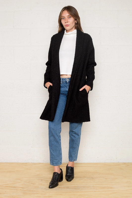 Mina Sherpa Long Cardigan - Black