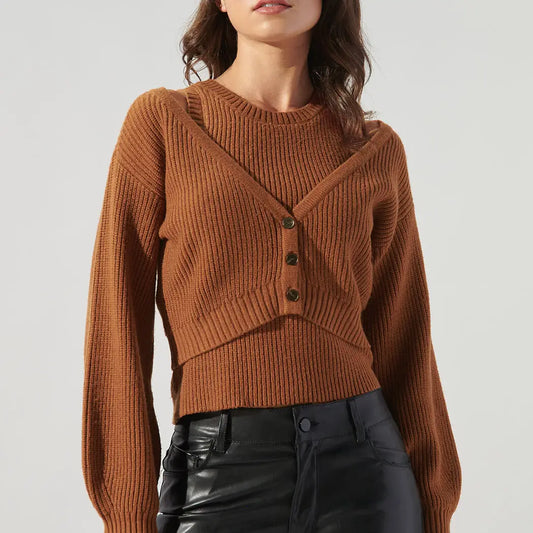 Monica Ribbed Knit Cropped Cardigan - Chocolate