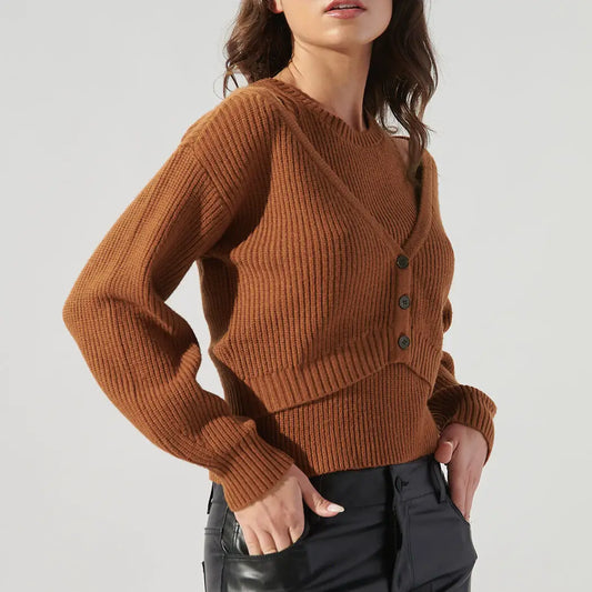 Monica Ribbed Knit Cropped Cardigan - Chocolate