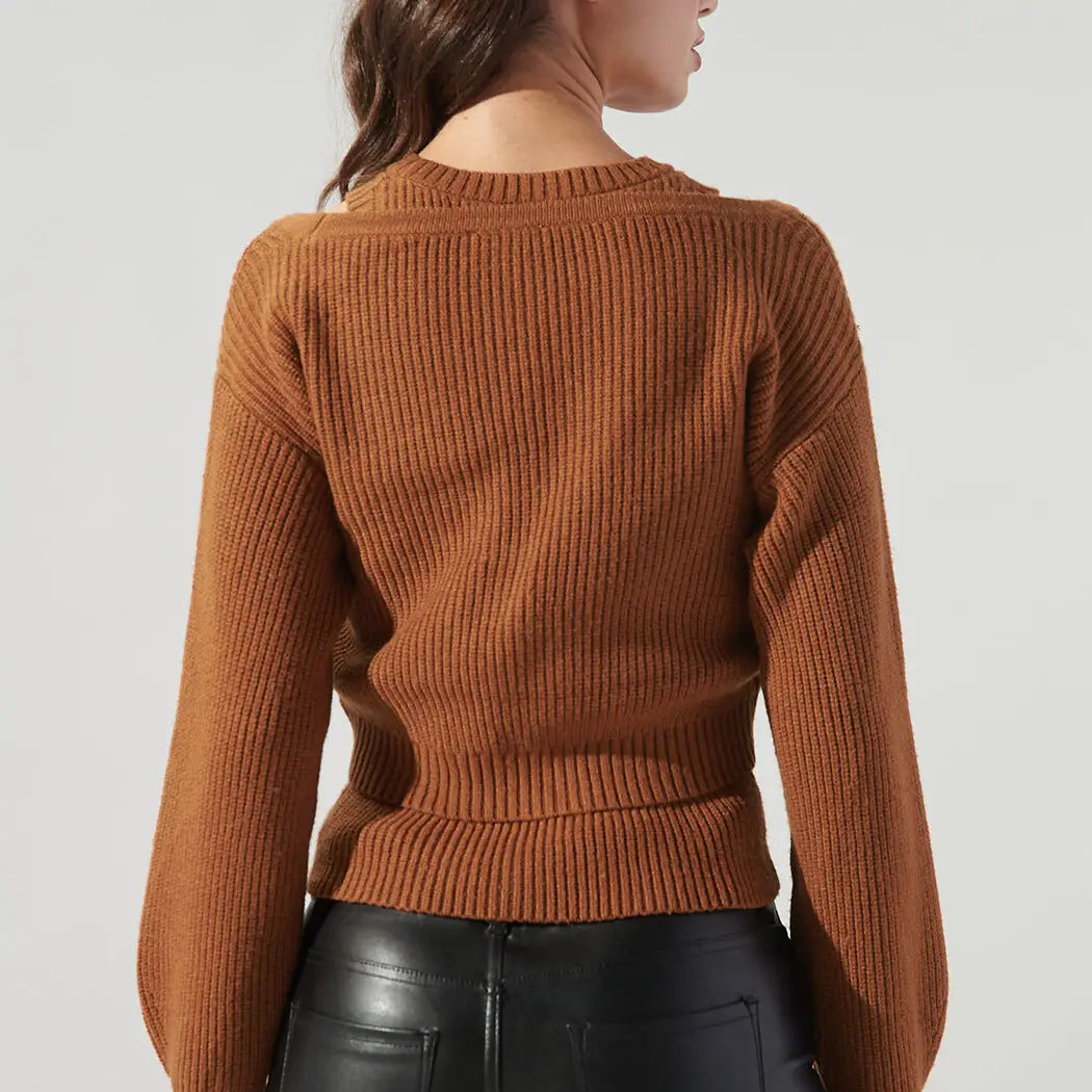 Monica Ribbed Knit Cropped Cardigan - Chocolate