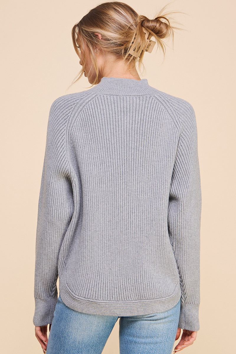 Mya Ribbed Mock Neck Sweater - Grey/Off White