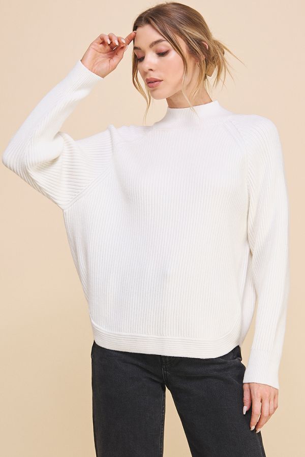 Mya Ribbed Mock Neck Sweater - Grey/Off White