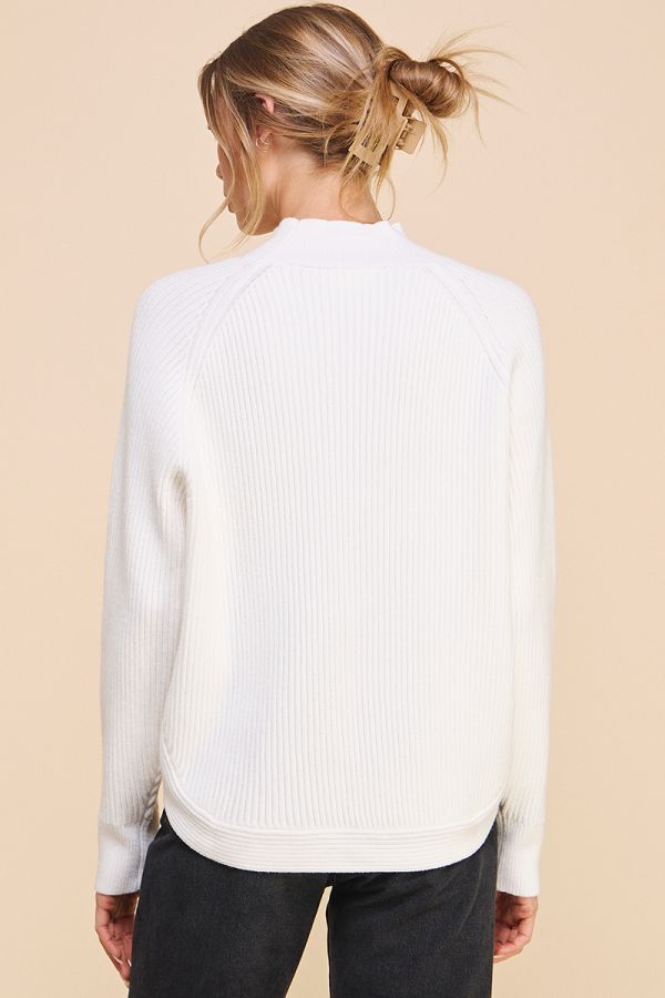 Mya Ribbed Mock Neck Sweater - Grey/Off White