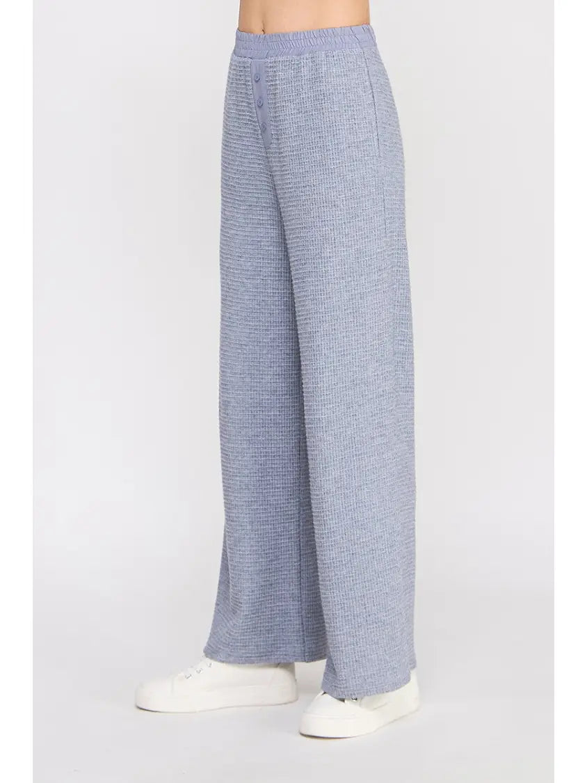 Nila Waffle-Knit Wide Leg Pants - Blue