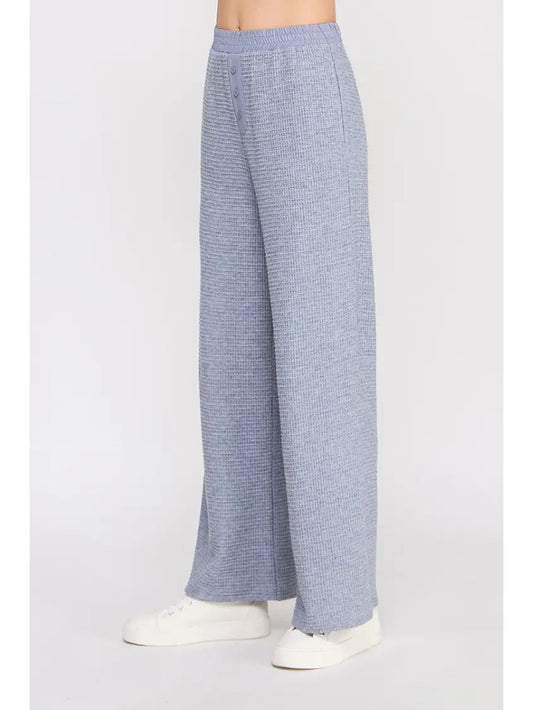 Nila Waffle-Knit Wide Leg Pants - Blue