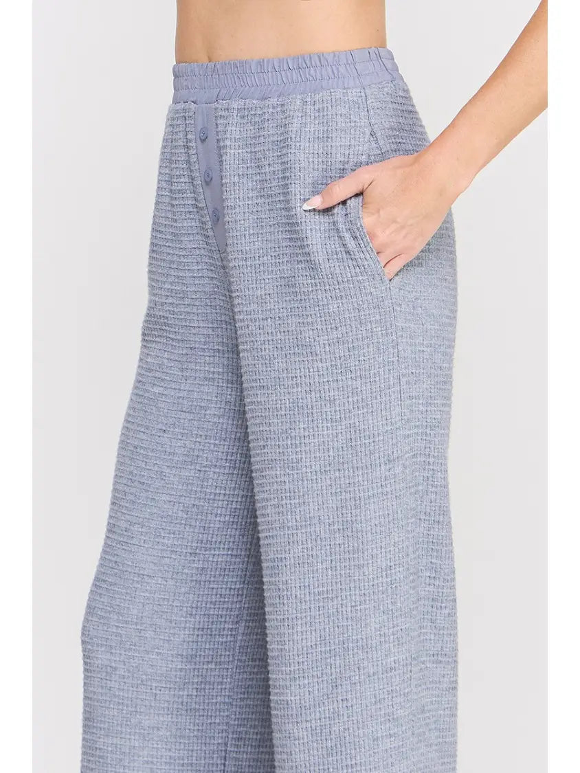 Nila Waffle-Knit Wide Leg Pants - Blue