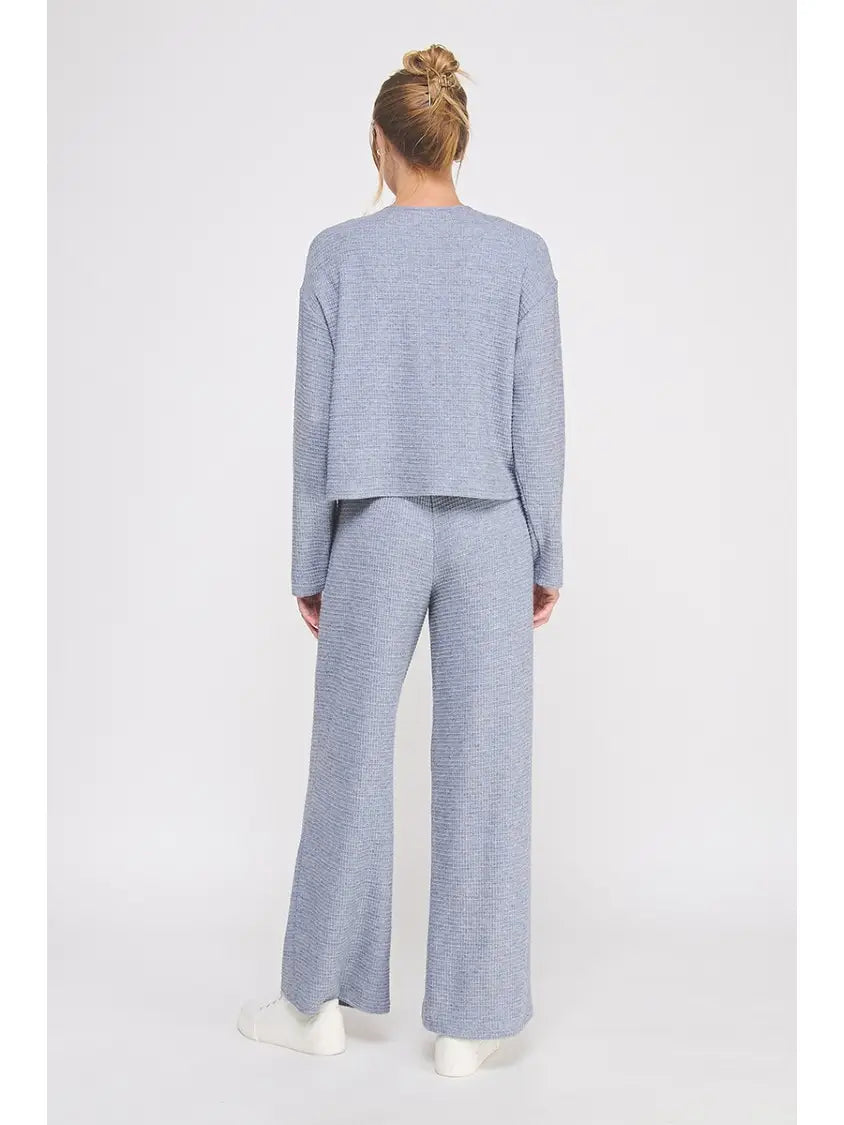 Nila Waffle-Knit Wide Leg Pants - Blue