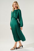 Load image into Gallery viewer, Noelle Satin Dolman Sleeve Midi Dress - Emerald
