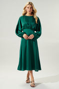 Load image into Gallery viewer, Noelle Satin Dolman Sleeve Midi Dress - Emerald
