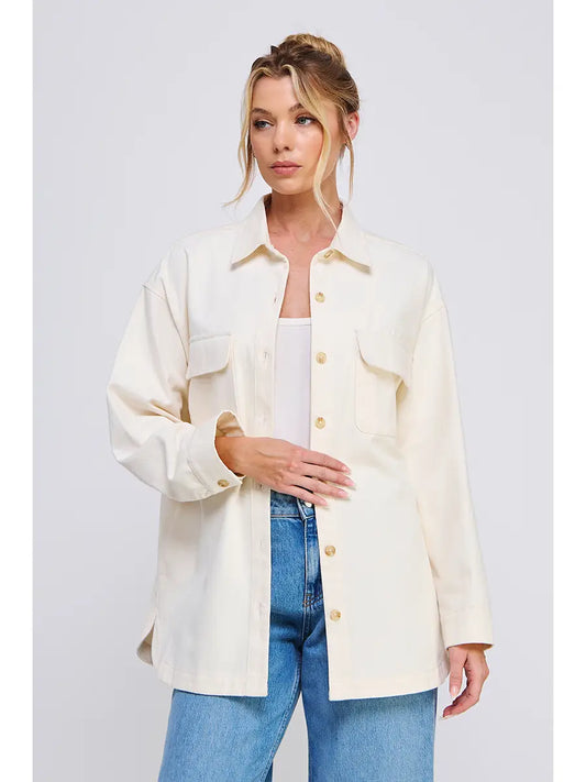 Blake Oversized Denim Twill Shacket - Cream