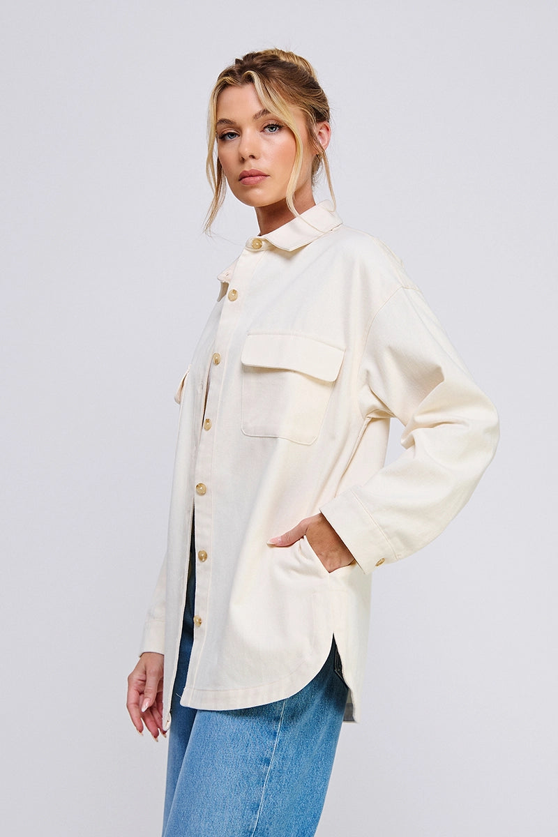 Blake Oversized Denim Twill Shacket - Cream
