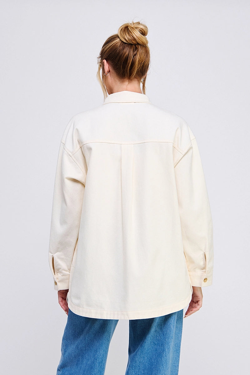 Blake Oversized Denim Twill Shacket - Cream