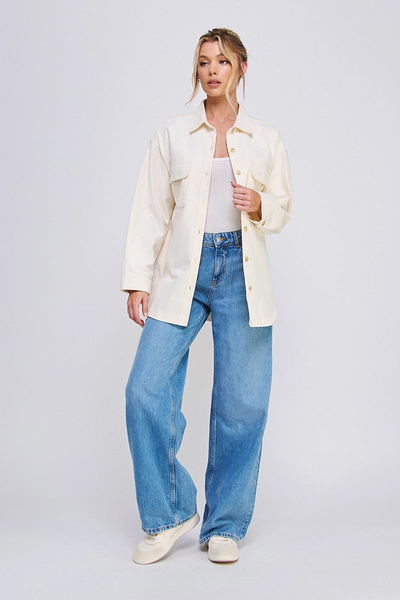 Blake Oversized Denim Twill Shacket - Cream