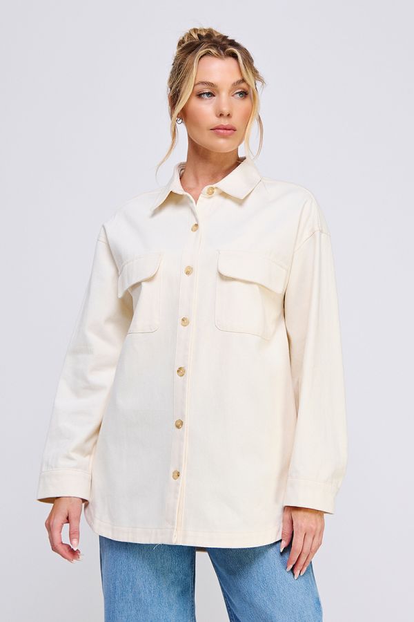 Blake Oversized Denim Twill Shacket - Cream