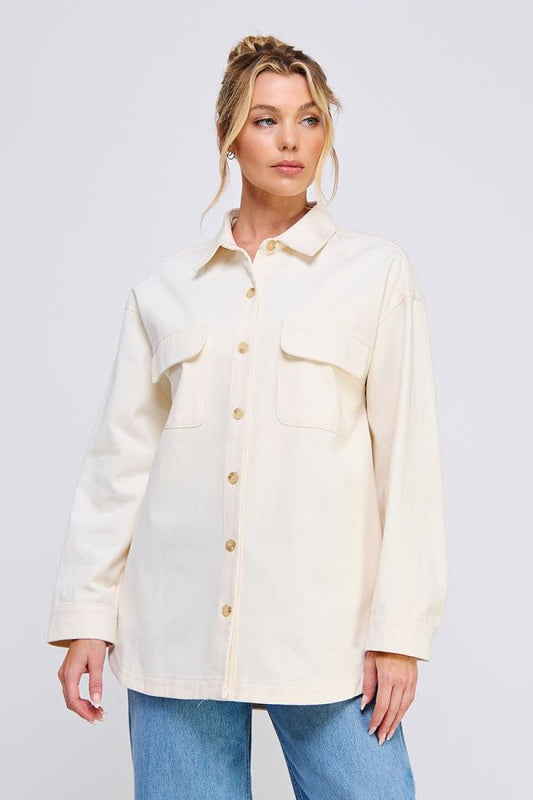 Blake Oversized Denim Twill Shacket - Cream