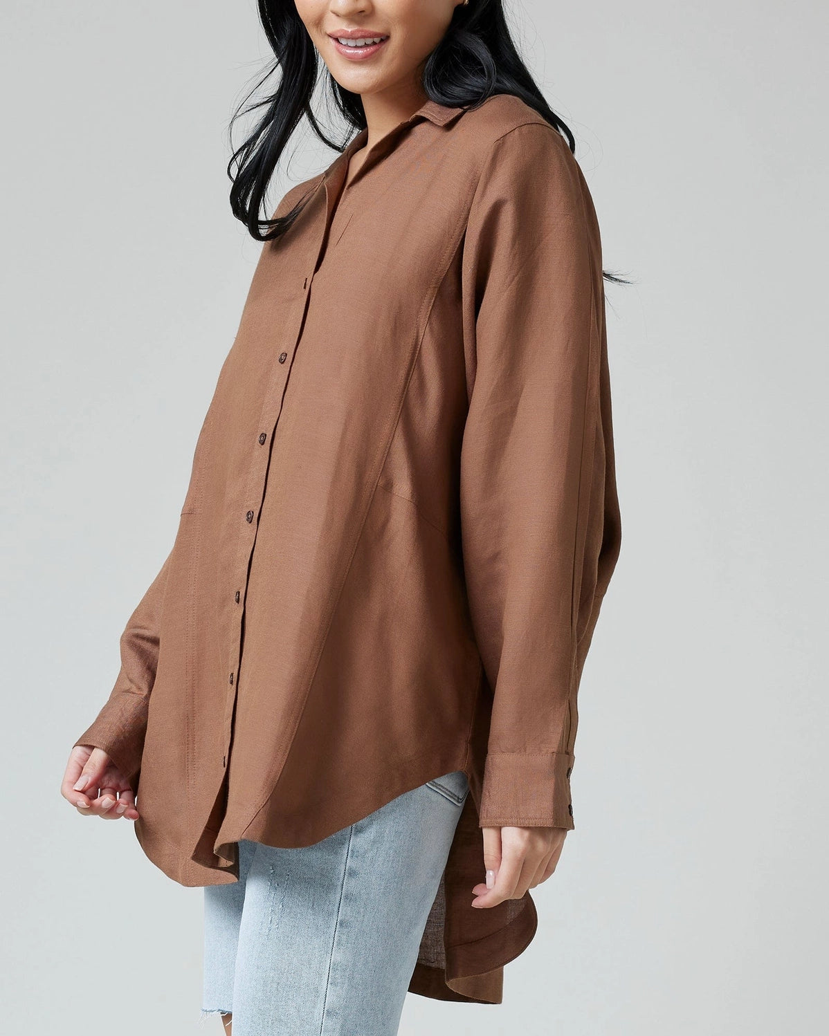 Paige Oversized Button-Up Shirt - Cocoa