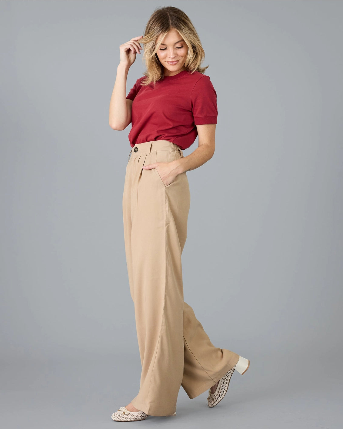 Paula Wide Leg Trousers - Tan