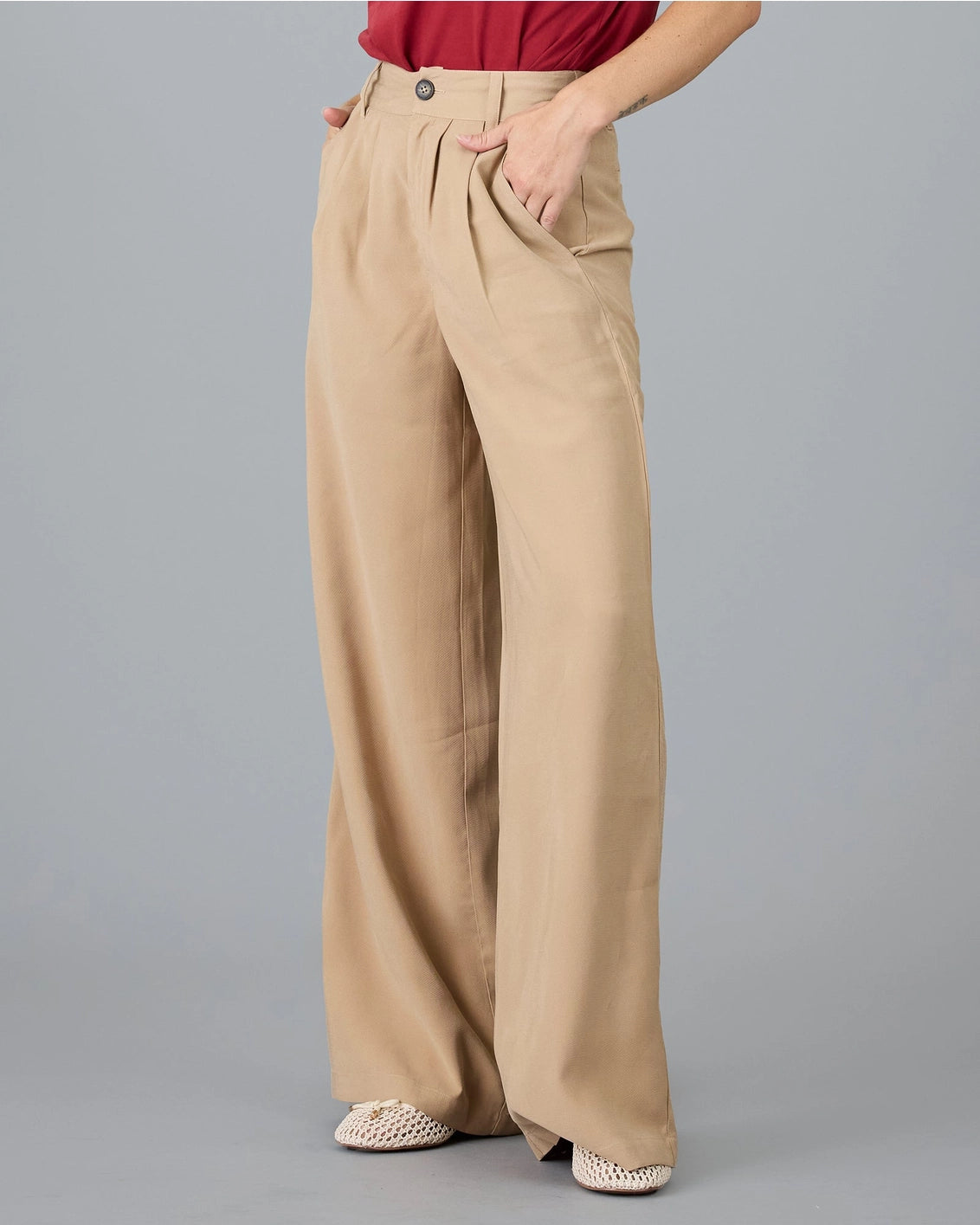 Paula Wide Leg Trousers - Tan