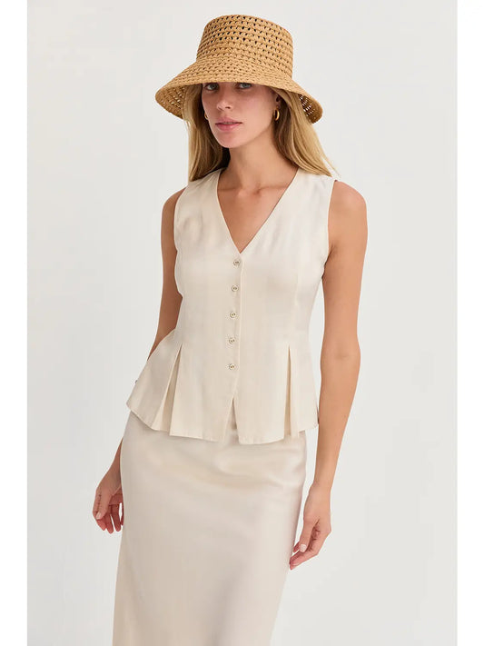 Lola Sleeveless Pleated Vest - Cream