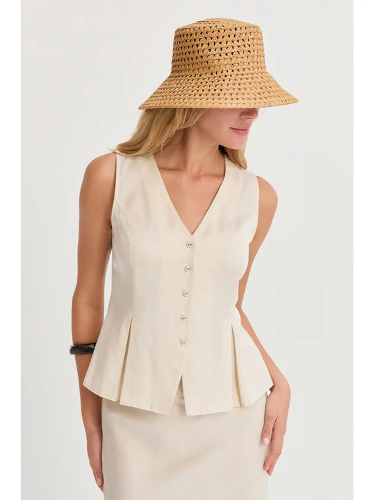 Lola Sleeveless Pleated Vest - Cream