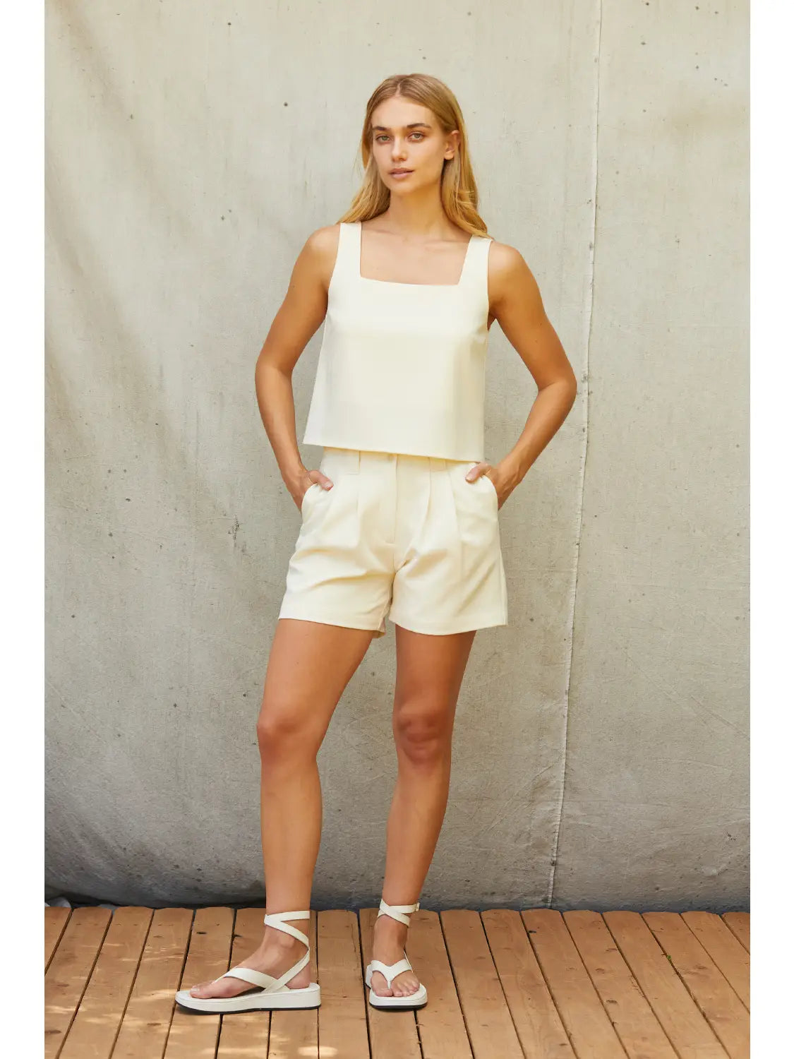 Lindsey Square Neck Tank Top - Cream