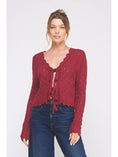 Load image into Gallery viewer, Tamera Pointelle Front Tie Cardigan - Red
