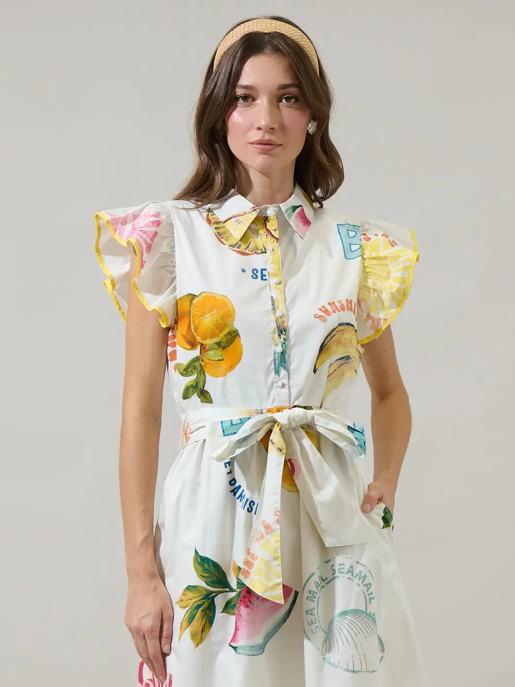 Elena Postcard Ruffle Collared Mini Dress